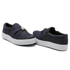 Tênis Slip On Feminino com Elástico Calce Fácil e Pedraria-Feminino