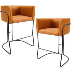 Kit 02 Banquetas Baixa Base de Aço Preto Betina D02 material sintético