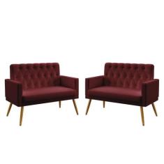 Kit 2 Poltronas Namoradeiras Decorativas Estofadas Vega Com Rodapé E B