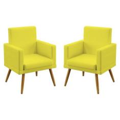 Kit 2 Poltronas Decorativas Vega Com Rodapé Suede Amarelo Aradecor