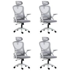 Kit 4 Cadeiras para Escritório Presidente Office Columbus com Tela Mesh Branco/Cinza