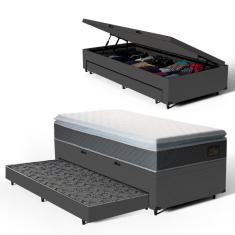 Cama Box Baú com Colchão de Espuma D45 Pillow Top Fort Comfort + Auxiliar Unique Solteiro 88cm