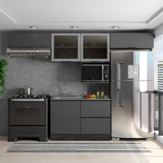 Cozinha Modulada 5 Peças 5 Portas 3 Gavetas com Balcão para Pia Etina Grafite
