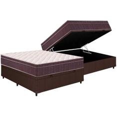 Cama Box Baú Casal: Colchão Espuma Ortobom D28 Airtech 60 Euro Pillow + Base CRC Courano Brown(138x188)