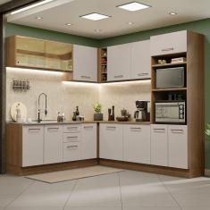 Armário de Cozinha Completa de Canto 459cm Rustic/Crema Agata Madesa 01