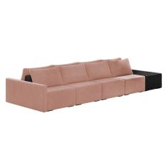 Sofá Ilha 4 Lugares Living 392cm Modulado Sala Lary Veludo Rosê/PU Pto K01 - D`Rossi