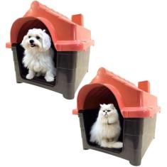 02x Casinha Pet Cachorros Cães Casa Plástico Resistente N2 (Vermelho)