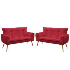 Kit 2 Poltronas Namoradeiras Decorativas Beta Sued Vermelho Aradecor, 