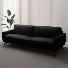 Sofá Decorativo Thalia 4 Lugares Sala De Estar 270cm Pés Em Aço Couro Preto G88 - Gran Belo