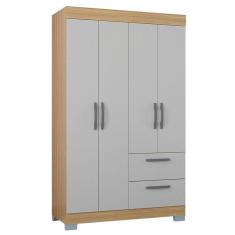 Guarda Roupa Solteiro Tóquio 4 Portas Damasco Off White - Poquema