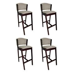 Kit 4 Banquetas Alta de Madeira Maciça Castanho Premium Ana com Encost