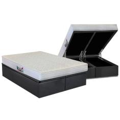 Cama Box Baú Queen: Colchão Espuma Herval D28 / AG65 Frontier + Base CRC Suede Gray(158x198)