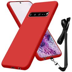 HIYUUTTBS Compatível com Samsung Galaxy S10 capa de 6,1 polegadas, capa protetora de silicone líquido macio ao toque, alça de pescoço, capa protetora para celular não amarela, à prova de quedas, fina,