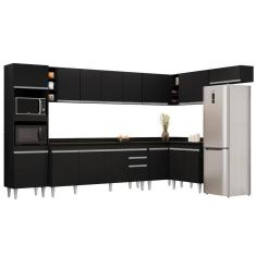Armário De Cozinha Modulada De Canto 9 Peças Cp05 Balcão Com Tampo Preto - Lumil