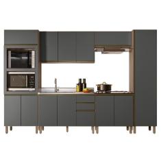 Armário De Cozinha 6 Peças E Pia 120cm Jessy N03 Carvalho/grafite - Mpozenato