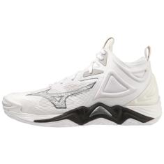 Mizuno Tênis de vôlei unissex Wave Momentum 3 Mid, Branco/preto, 8 Wide Women/6.5 Men