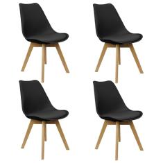 Kit 4 Cadeiras Charles Eames Leda Luisa Saarinen Design Wood Estofada Base Madeira Preto - Lianto Decor