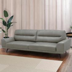 Sofá Decorativo Ashton 3 Lugares Sala De Estar 256cm Pés Em Aço Couro Grafite G88 - Gran Belo