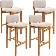 Kit 04 Banquetas Alta Para Cozinha Sala De Jantar Bar Dara L02 Suede Bege - Lyam Decor