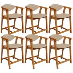 Kit 06 Banquetas Baixa Para Cozinha Sala Jantar Bancada Cecília L02 Linho Bege Escuro - Lyam Decor