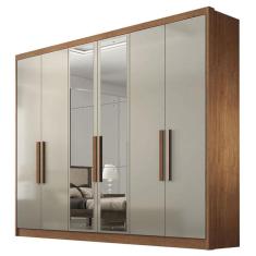 Guarda Roupa Casal Linea 6 Portas 8 Gavetas Cumaru 25 Fendi com Espelho – Novo Horizonte