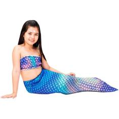 Fantasia de Sereia Infantil Azul de Carnaval Com Cauda e Top - Fantasi