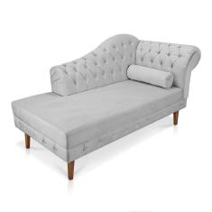 Divã Recamier Capitonê Mônaco 165cm Suede Cinza Pé Chanfrado
