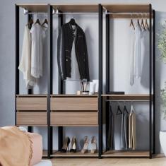 Guarda Roupa Closet 3 Peças com 3 Cabideiros 4 Gavetas e 2 Nichos Easy