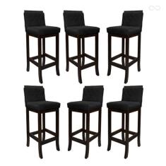 Kit 6 Banquetas Altade Madeira Maciça Nice com Encosto Matelassê Suede