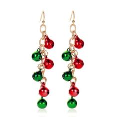 Brincos pendentes de Natal vermelho e verde com pingente de sino fofo cor doce sininho bolinha enfeite de bola brincos de lustre para mulheres, Natal, Ano Novo, festa de Ação de Graças, joias