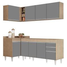 Armário De Cozinha Modulado De Canto Direito 4 Peças Cp40 Balcão Sem Tampo Castanho/cinza - Lumil