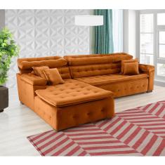 Sofá Orlando 2.40x2.10m Com Chaise, Retrátil E Reclinável - Terra