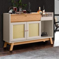 Buffet Aparador Retrô Bar Clássico Linea Brasil Piemont Carvalho Off White