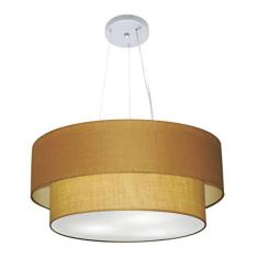 Lustre Pendente Duplo Cilíndrico Cúpula Tecido 25/60x50, Vivare Iluminação, Pendente4082 LPLP, Palha, Grande