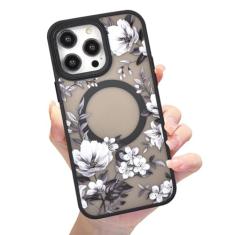 Eiyikof Capa magnética fosca translúcida compatível com iPhone 13 Pro Max, magnética à prova de choque, linda estampa de flor, capa traseira rígida para iPhone 13 Pro Max para mulheres e meninas