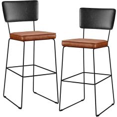 Kit 02 Banquetas Altas Preto Camel