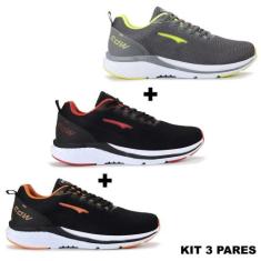 kit 3 Pares Tenis Masculino Casual Dia a Dia - RDW, Vermelho, Laranja,