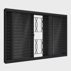 Janela de Aço Veneziana de Correr Central com Grade Mosaico 6 Folhas 100x150cm Aço Pronto Riobras