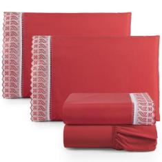 Jogo de Lençol Solteiro 3 Peças 100% Algodão Percal 180 fios Com Lese 