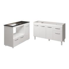 Armário Camila Cozinha Gabinete de Pia 140 cm e Balcão Para Cooktop 4 Bocas e Forno ou Microondas Alana Branco