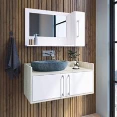 Conjunto de Balcão e Espelheira para Banheiro Akira Estilare Móveis Branco/Madeirado Claro