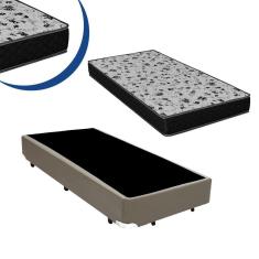 Cama Box Solteiro Colchão Espuma D33 Bordado + Box Bege Sintético 44x78x188