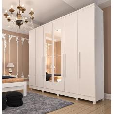 Guarda Roupa Casal com Espelho 6 Portas 4 Gavetas Veneza Neve