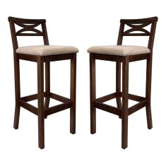 Kit 2 Banquetas Media Estofada para Bancada Madri Madeira Capuccino Suede Bege CCS
