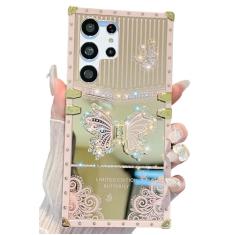 Kwhapoo Linda capa feminina compatível com Samsung Galaxy S24 Ultra 17.3 cm Stand Girly, Bling Glitter Lace Diamond Butterfly Kickstand Case, capas de silicone macio à prova de choque para mulheres