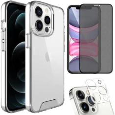 Kit Capa Capinha Transparente + Película 3D Vidro Privacidade + Pelícu