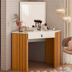 Penteadeira Camarim De Canto Glitter Com 1 Gaveta Com Led Cinamomo/off White