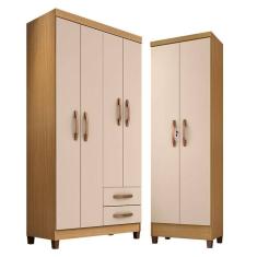Guarda Roupa Solteiro Modena 4 Portas E Armário Multiuso Egito Carvalho Americano Off White - Incorplac