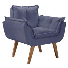 Poltrona Opalla Azul Bic 1 Lugar Base Palito Imbuia