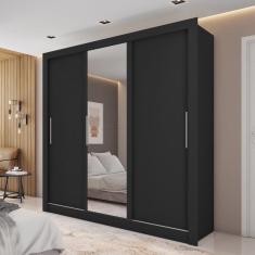 Guarda Roupa 3 Portas 4 Gavetas Espelho Glass Preto Caemmun
